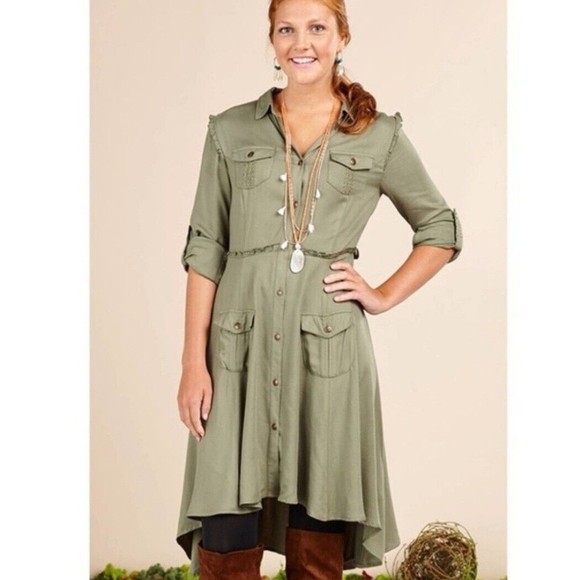 Matilda Jane Dress Size M Tree Canopy Green Hi Lo Hem Lace Trim - Picture 1 of 13